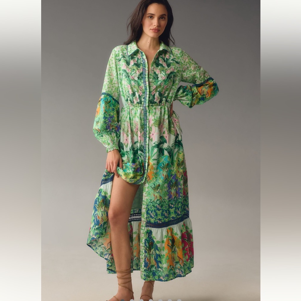 NWT ANTHROPOLOGIE The Eleanora Long-Sleeve Maxi Shirt Dress Size Small!
